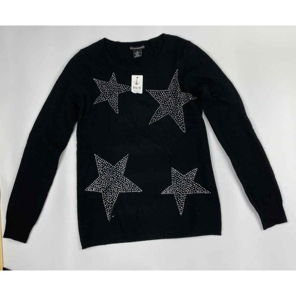 Sofia Cashmere Black Studded Star 100% Cashmere Sweater XS SWK-9239-SFC
